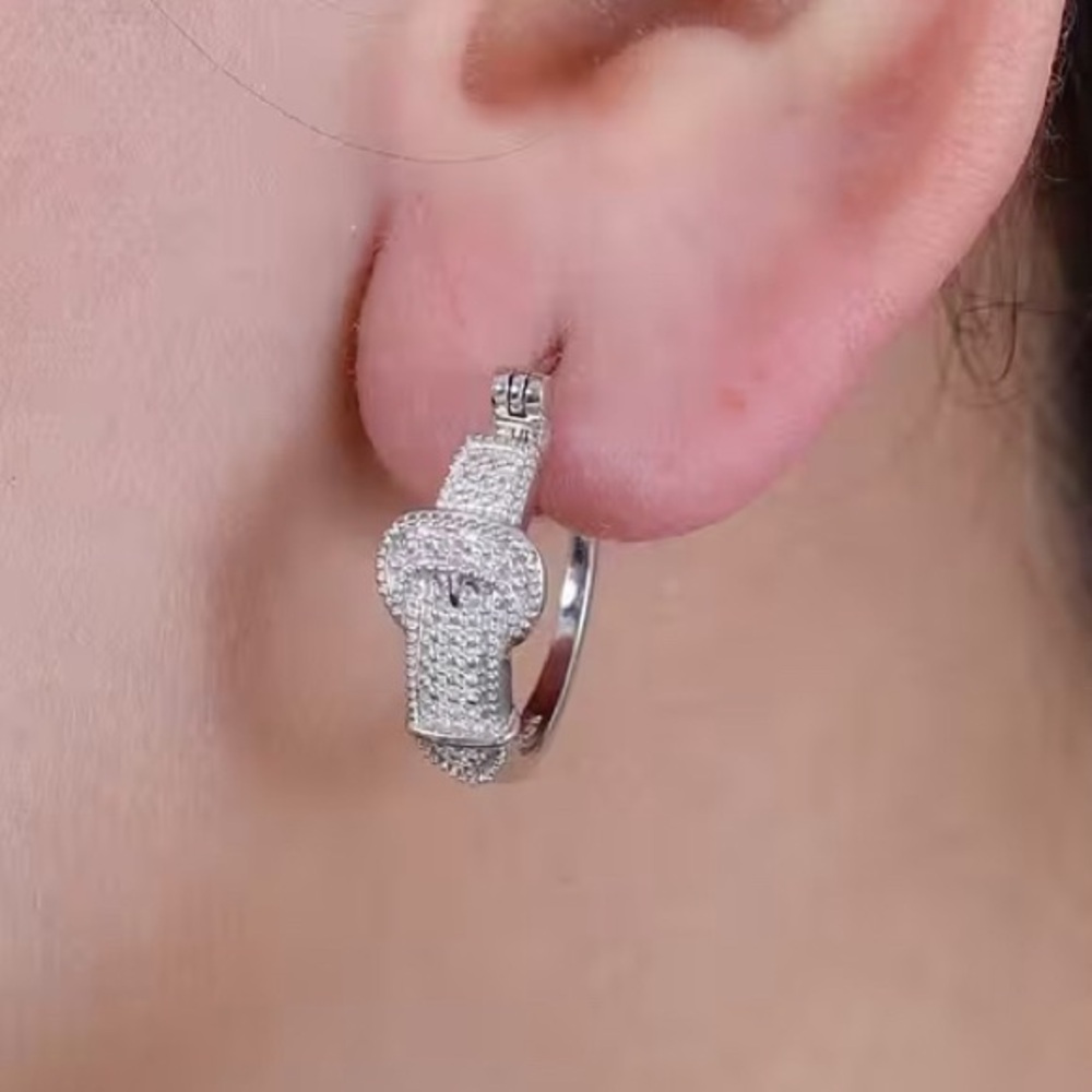 Diamond Accent Buckle earrings, platinum bond, NWOT